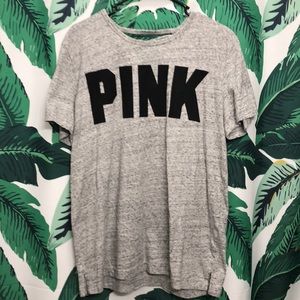 PINK Campus Tee Gray Lace Up Back Victoria’s
